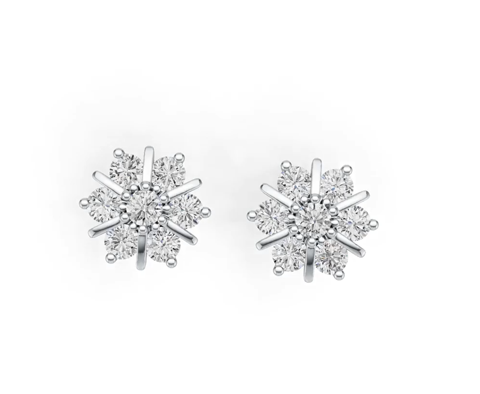 Sterling Silver Earrings Snowflake Theme with White Topaz or Moissanite - Syzjewelry