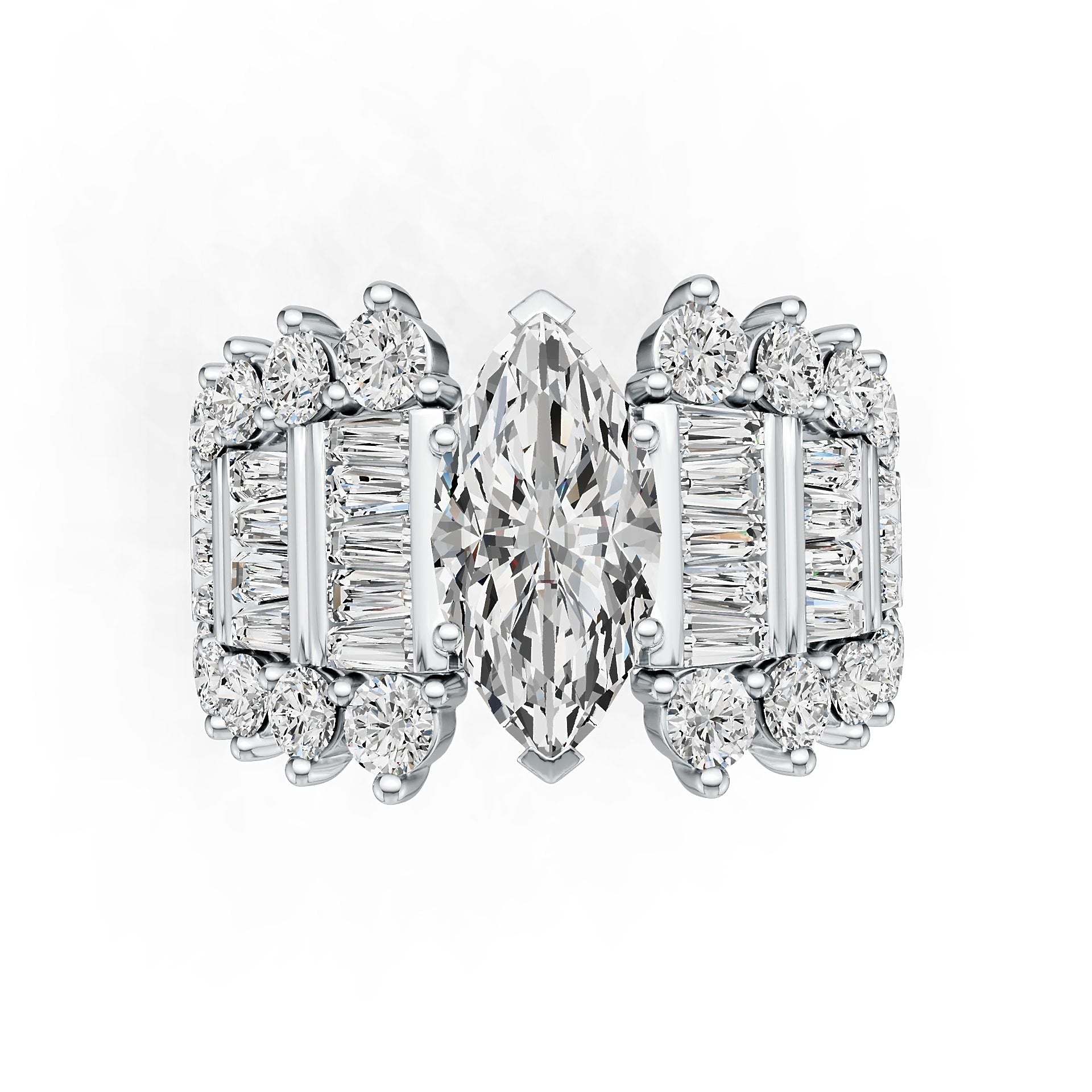 Sterling Silver Semi Mount Ring Setting Marquise MQ 14X7mm with White Topaz DHJ