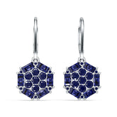 Sterling Silver Royal Blue Sapphire Hexagon Cluster Drop Earring Baguette BG 4x2mm