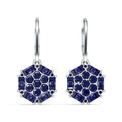 Sterling Silver Royal Blue Sapphire Hexagon Cluster Drop Earring Baguette BG 4x2mm