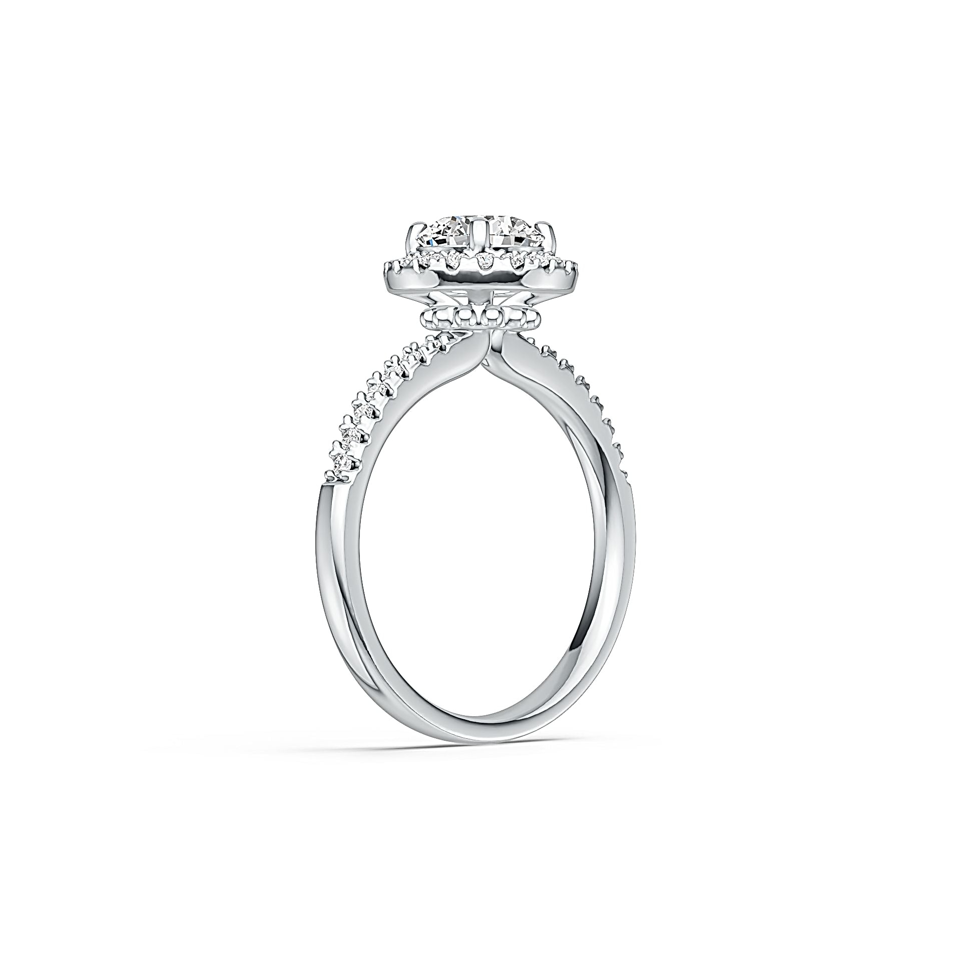 10K Gold Semi Mount Ring Setting Round RD 6.5x6.5mm Hidden Halo Engagement Ring DHJ
