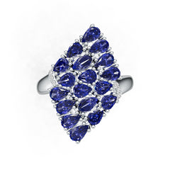 Sterling Silver Royal Blue Sapphire Cluster Ring Pear PE 5x3mm