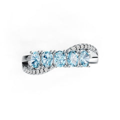 Sterling Silver Pink Sapphire Band Ring w/ Diamond Bypass Design