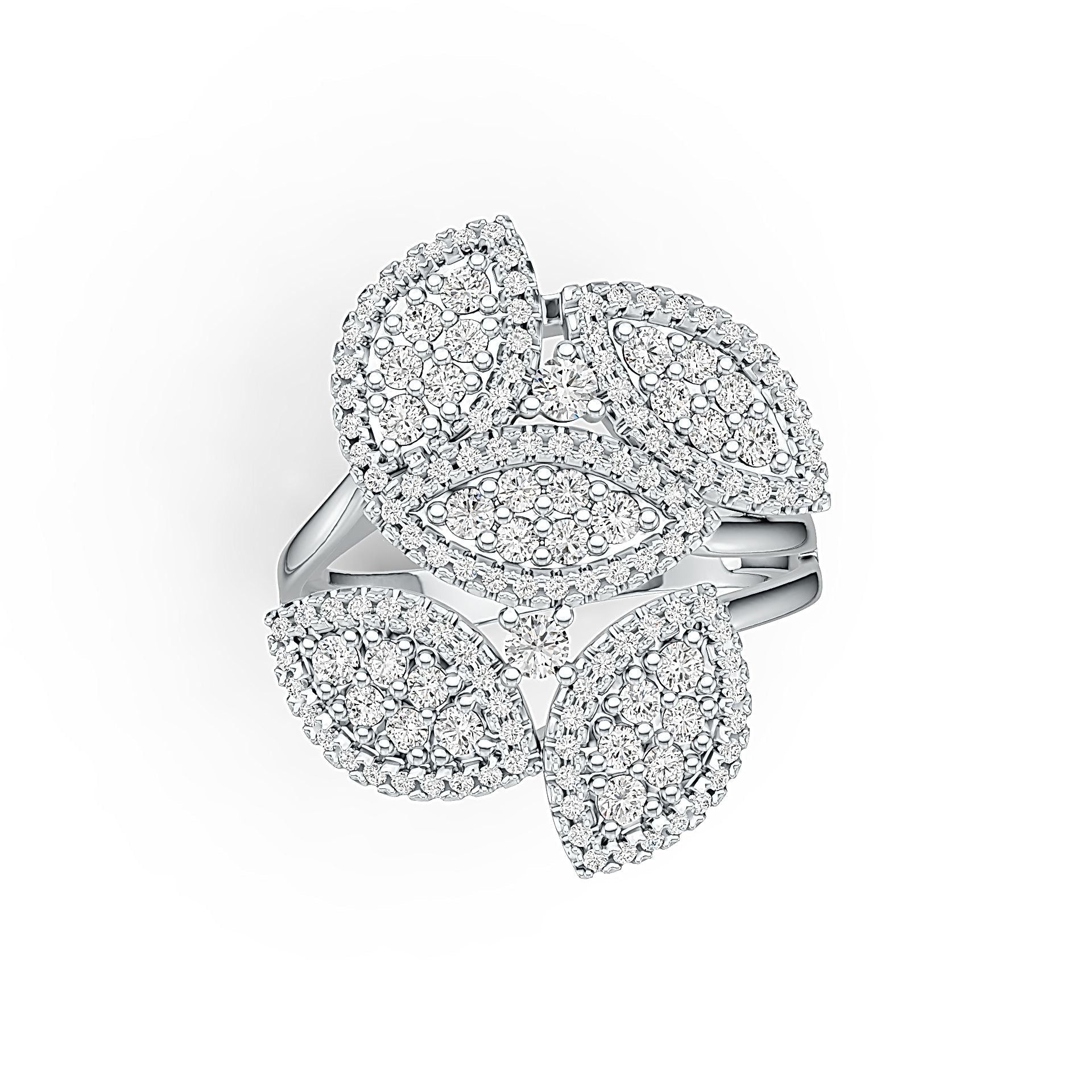 Sterling Silver Ring 5 Leaves Theme with White Topaz or Moissanite DHJ