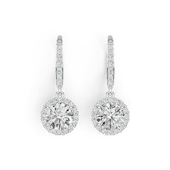 Sterling Silver Semi Mount Earrings Setting Round RD 8x8mm Halo Drop Earrings DHJ