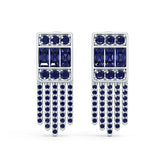 Sterling Silver Royal Blue Sapphire Earrings Fringe Drop Baguette BG 4x2mm
