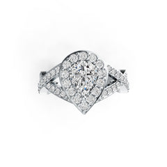 Sterling Silver Semi Mount Ring Setting Pear PE 8X6mm Halo with White Topaz DHJ