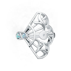 Sterling Silver Opal Ring Round RD 3x3mm Cabochon Fan Theme