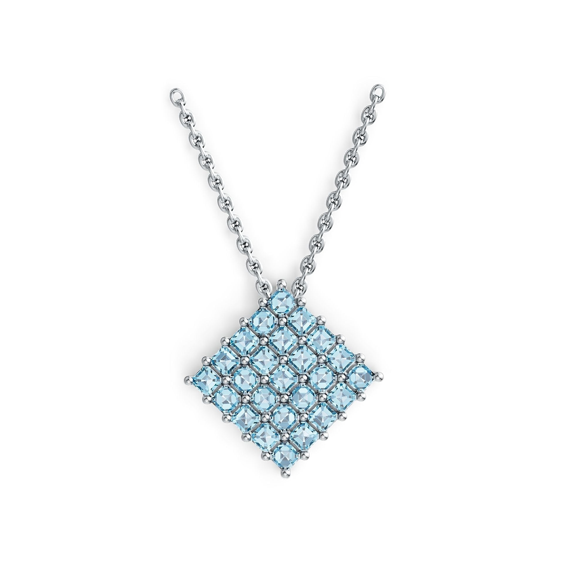 10K Gold Diamond-Shaped Cluster Pendant with White Topaz or Moissanite Syzjewelry