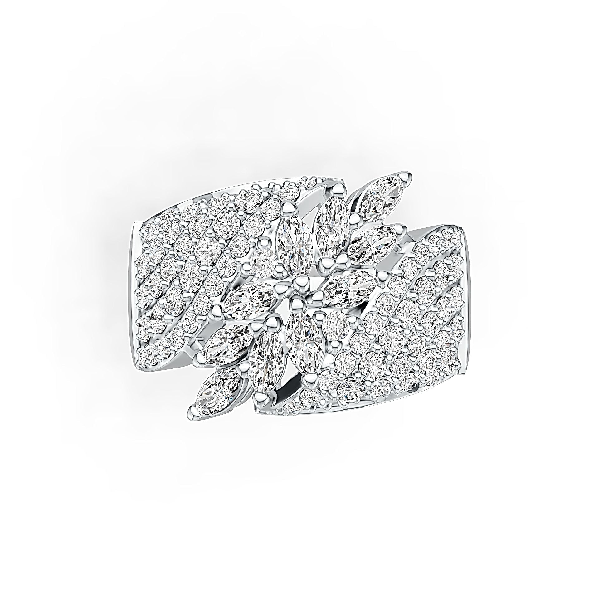 Sterling Silver Cluster Cocktail Ring with White Topaz or Moissanite DHJ