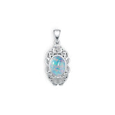 Sterling Silver Opal Moissanite Pendant OV 9X7mm