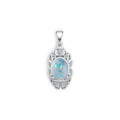 Sterling Silver Opal and Moissanite Pendant OV 9X7mm