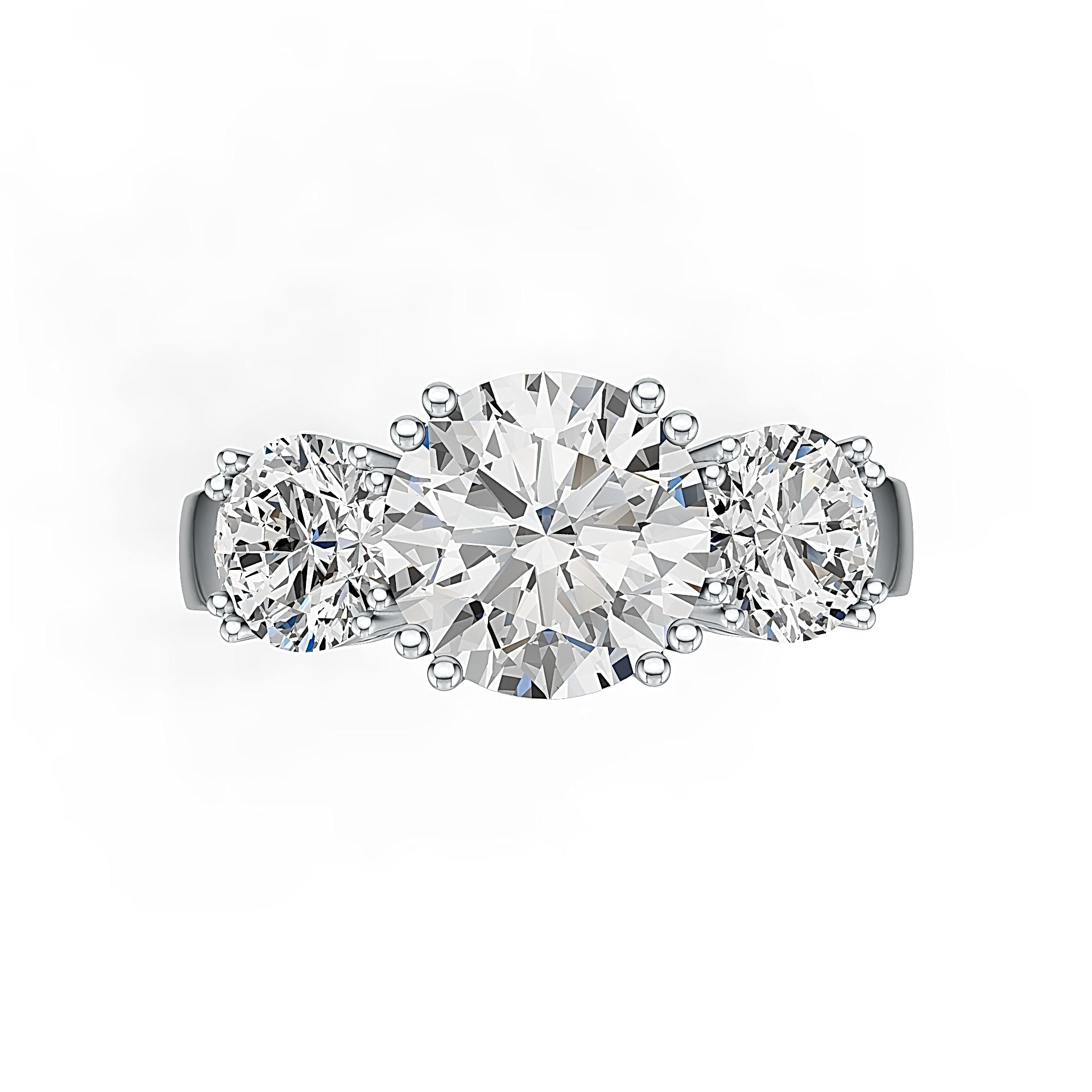 Three stone sterling silver ring setting, semi mount for 9mm center and 6.2mm side stones, polished finish