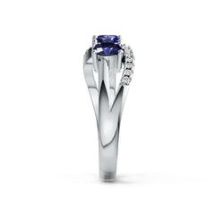 Sterling Silver Pink Sapphire Band Ring w/ Diamond Bypass Design