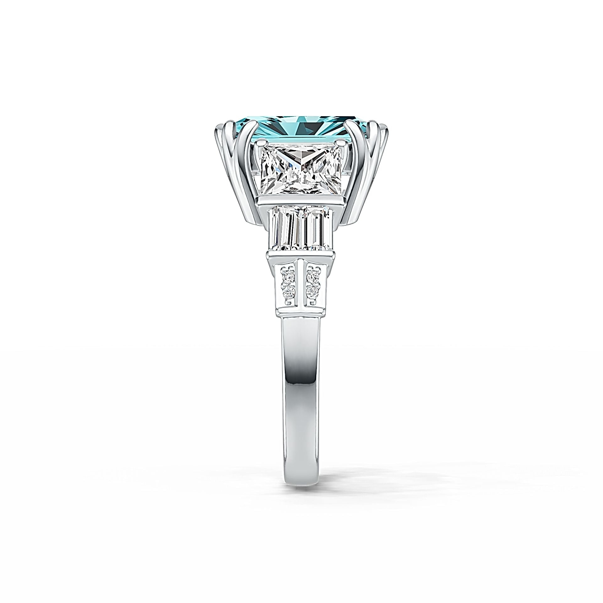 Sterling Silver Semi Mount Ring Setting Emerald OCT 12X10mm SQ 6X6mm Baguette 4X2mm DHJ