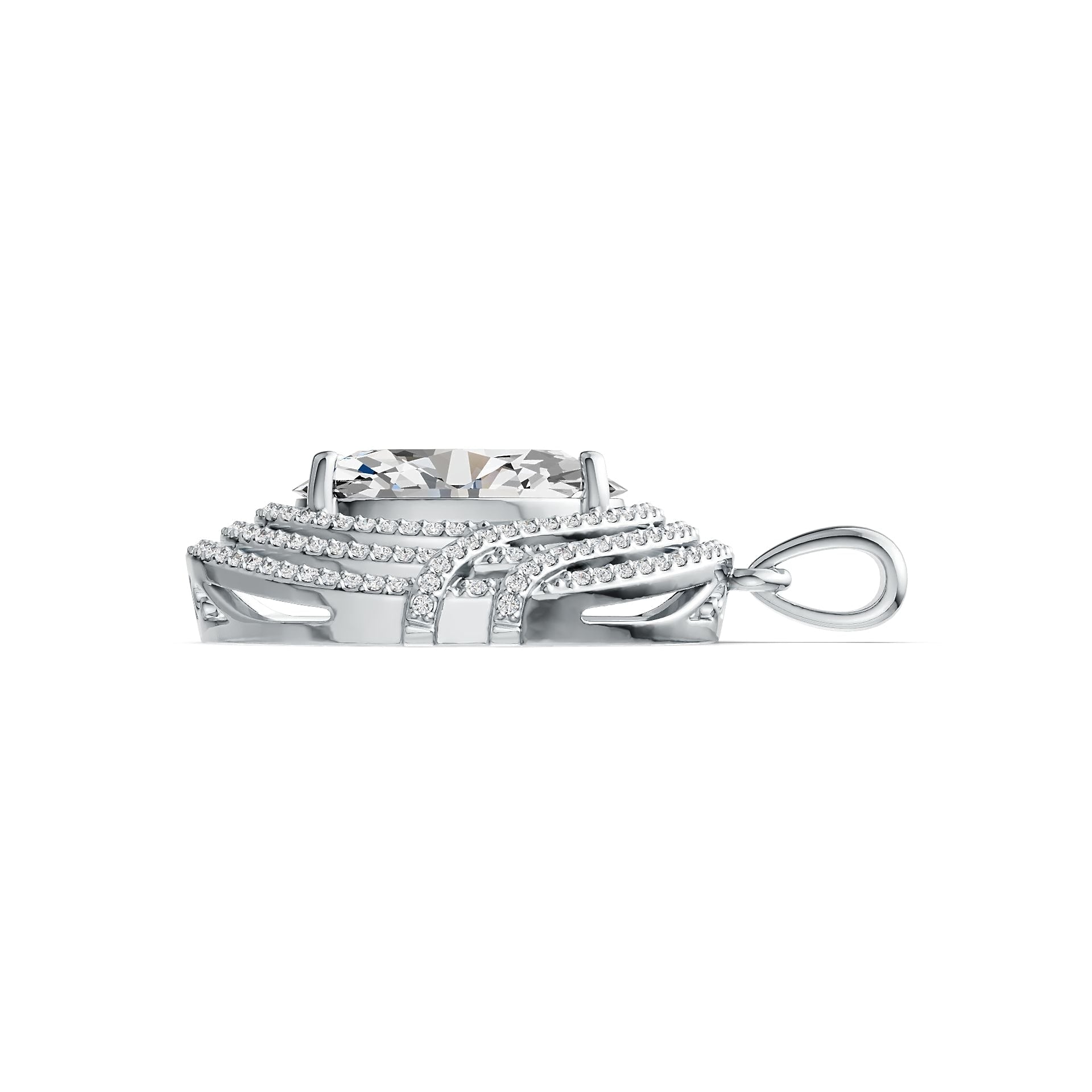 Sterling Silver Semi Mount Pendant Setting Oval OV 14X10mm Triple Halo DHJ