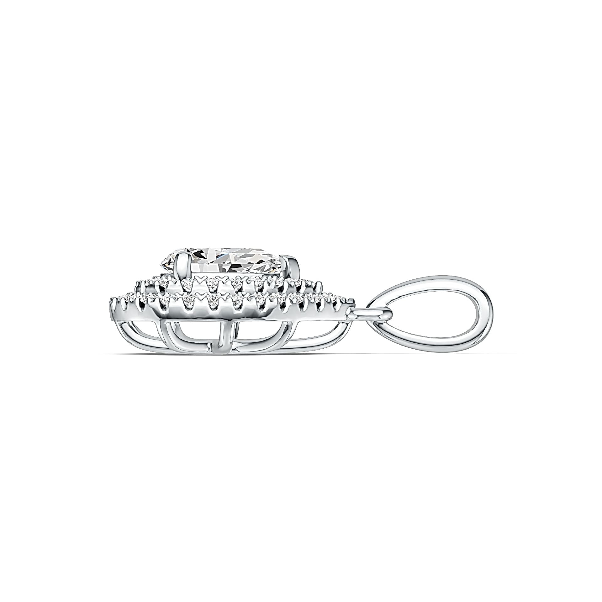 Sterling Silver Semi Mount Pendant Setting PE 7x5mm Halo with White Topaz Syzjewelry