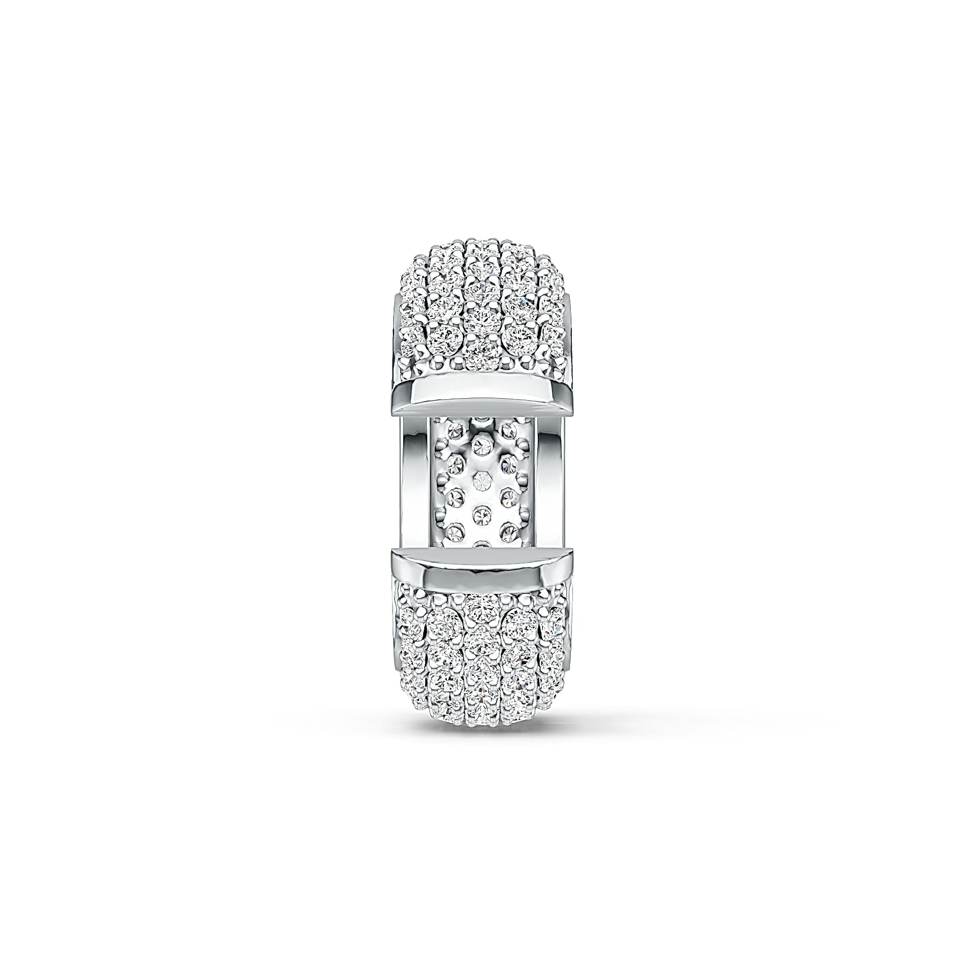 Sterling Silver Wide Pave Huggie Hoop Earring with White Topaz or Moissanite DHJ