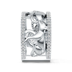Sterling Silver Ring with White Topaz or Moissanite Walking Panther Theme DHJ