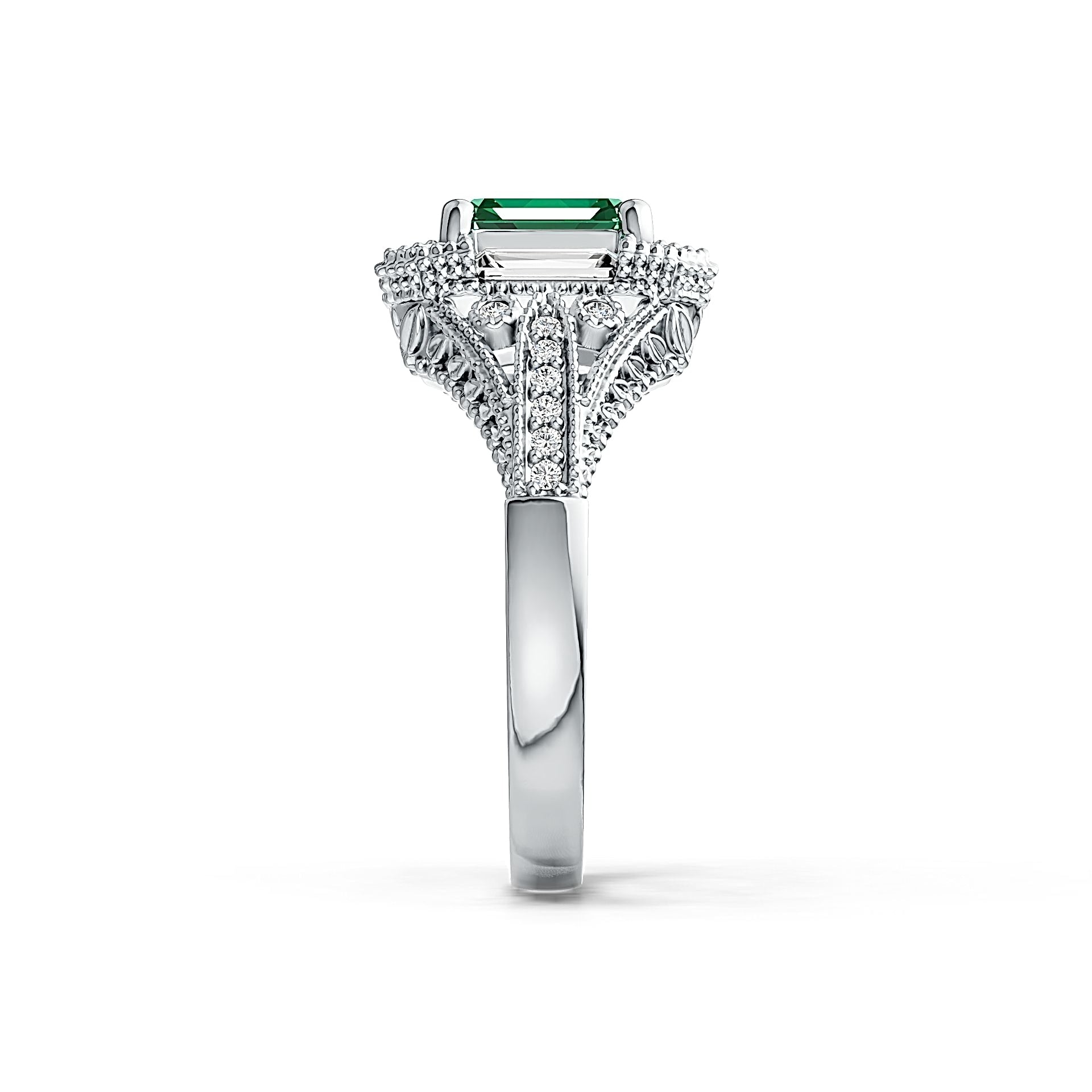 Sterling Silver Semi Mount Ring Setting Emerald OCT 8X6mm with White Topaz - Syzjewelry