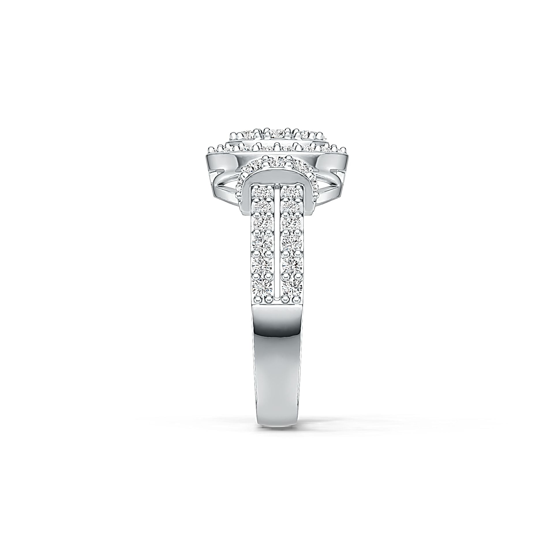 Sterling Silver Halo Ring Split Shank with White Topaz or Moissanite - Syzjewelry