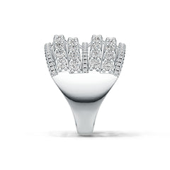 Sterling Silver Multi-Row Cocktail Ring with White Topaz or Moissanite DHJ