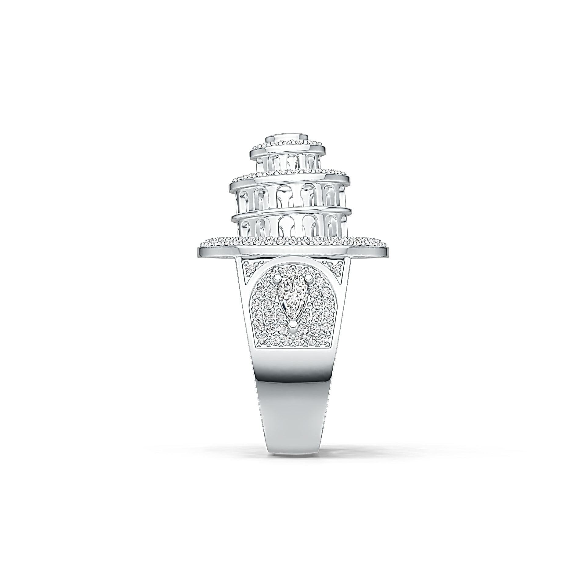 Sterling Silver Semi Mount Ring Setting Pear PE 5X3mm Leaning Tower of Pisa Theme - Syzjewelry