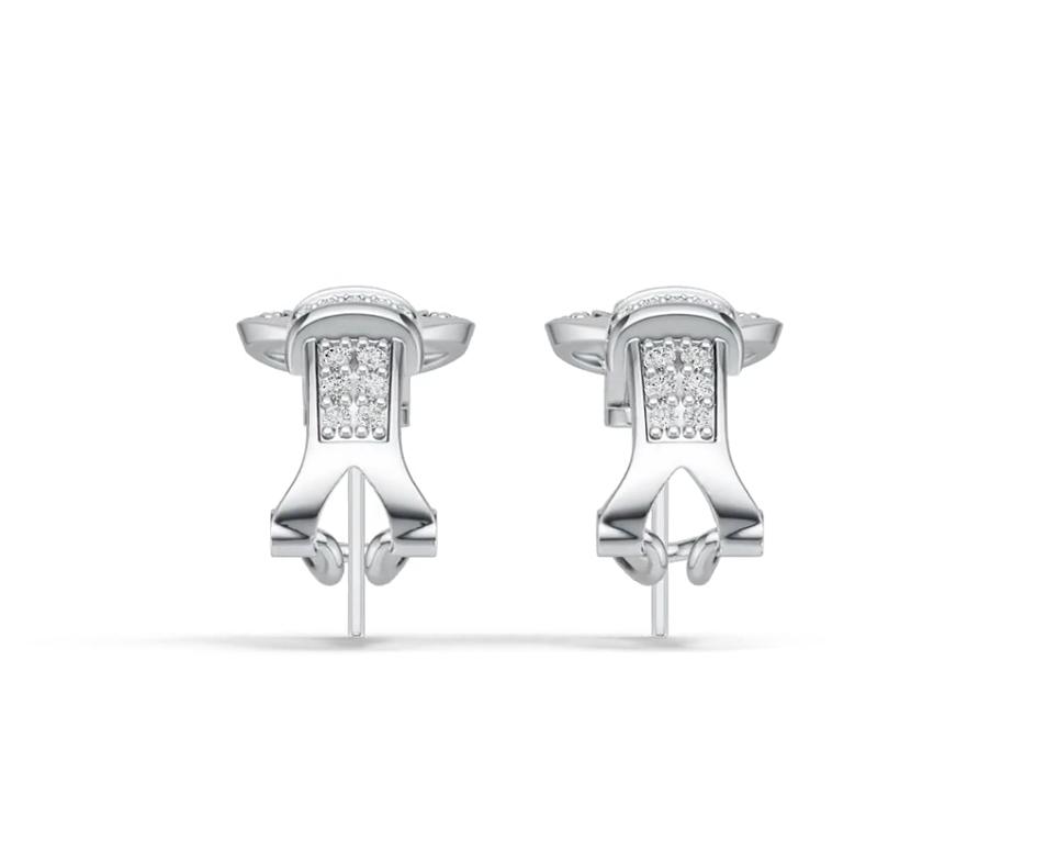 Sterling Silver Earrings Belt Buckle Theme with White Topaz or Moissanite - Syzjewelry