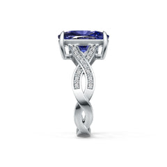 Sterling Silver Royal Blue Sapphire Engagement Ring Cushion CU 12x8mm Twist Shank Crisscross Ring