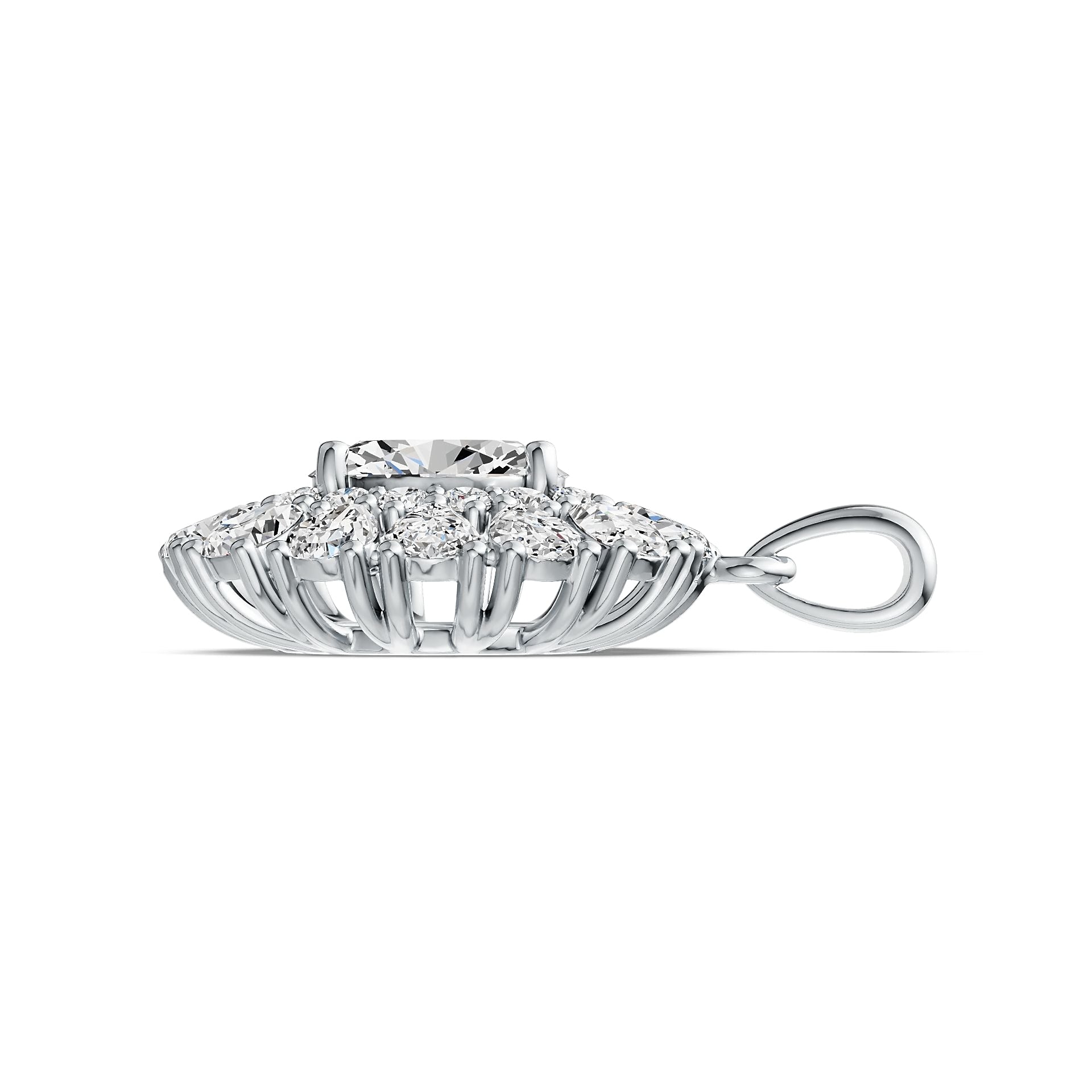 Sterling Silver Semi Mount Pendant Setting Oval OV 9X7mm PE 4x3mm Double Halo DHJ