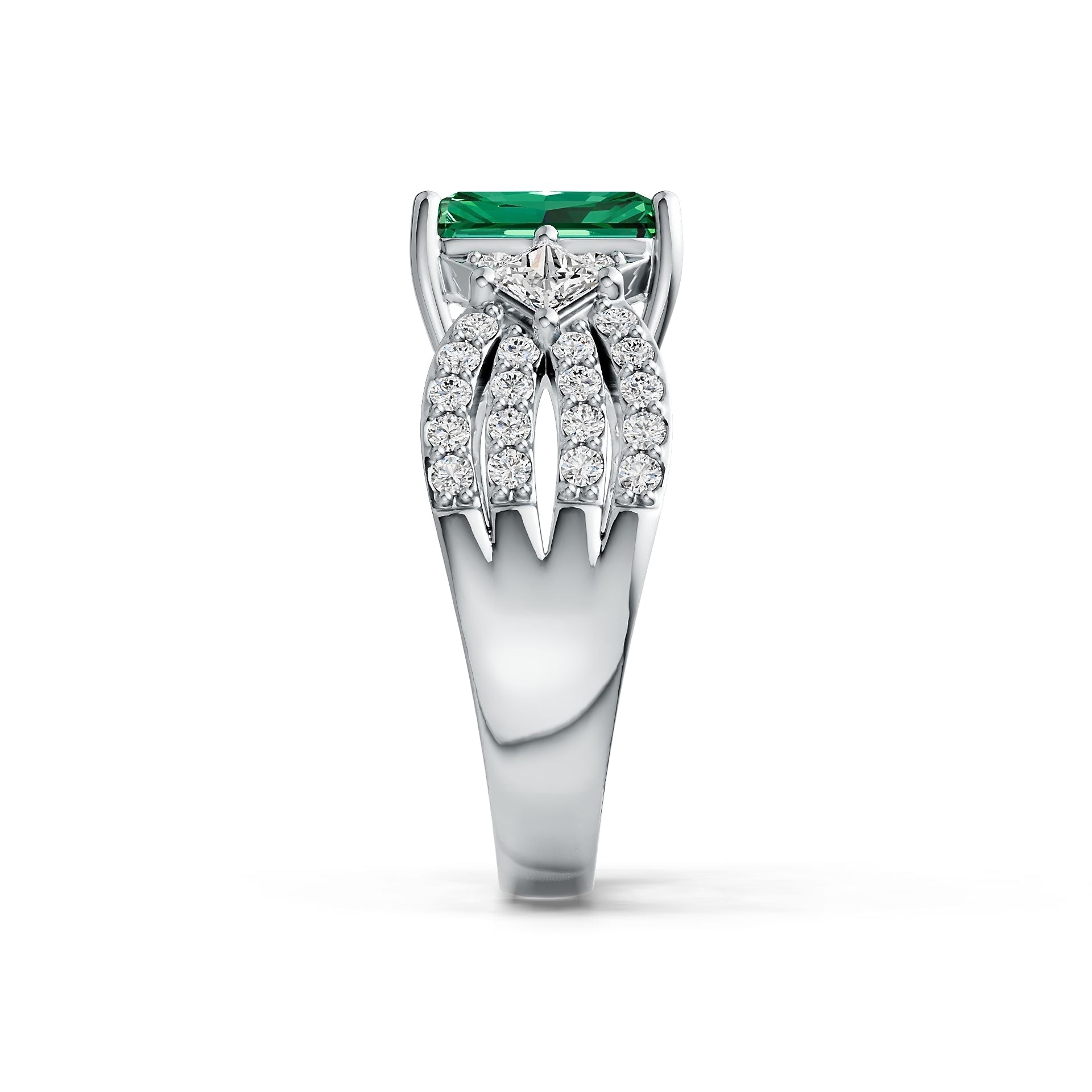 Sterling Silver Semi Mount Ring Setting Emerald OCT 9X7mm SQ 3X3mm DHJ