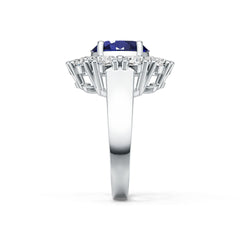 Sterling Silver Royal Blue Sapphire with Moissanite Ring Oval OV 10x8mm Halo