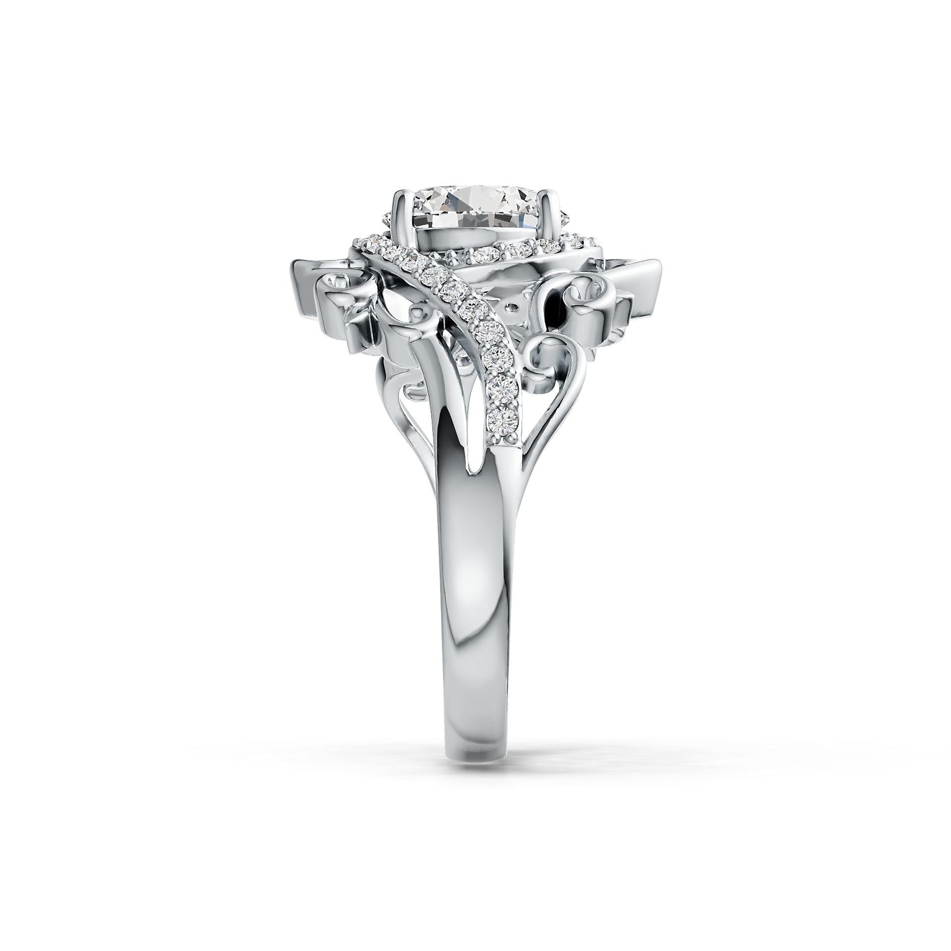 Sterling Silver Semi Mount Ring Setting RD 8x8mm Bypass Ring Halo White Topaz Syzjewelry