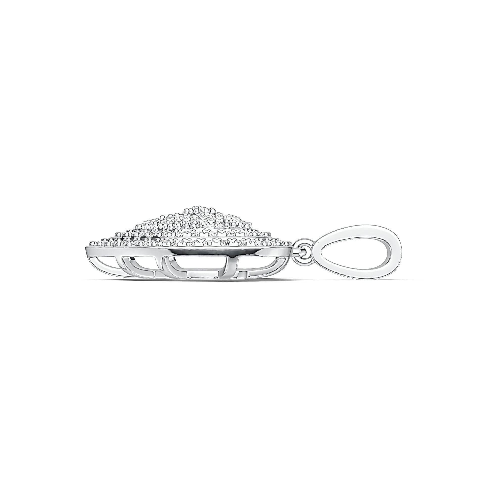 Silver ring with a heart-shaped diamond design on a white background