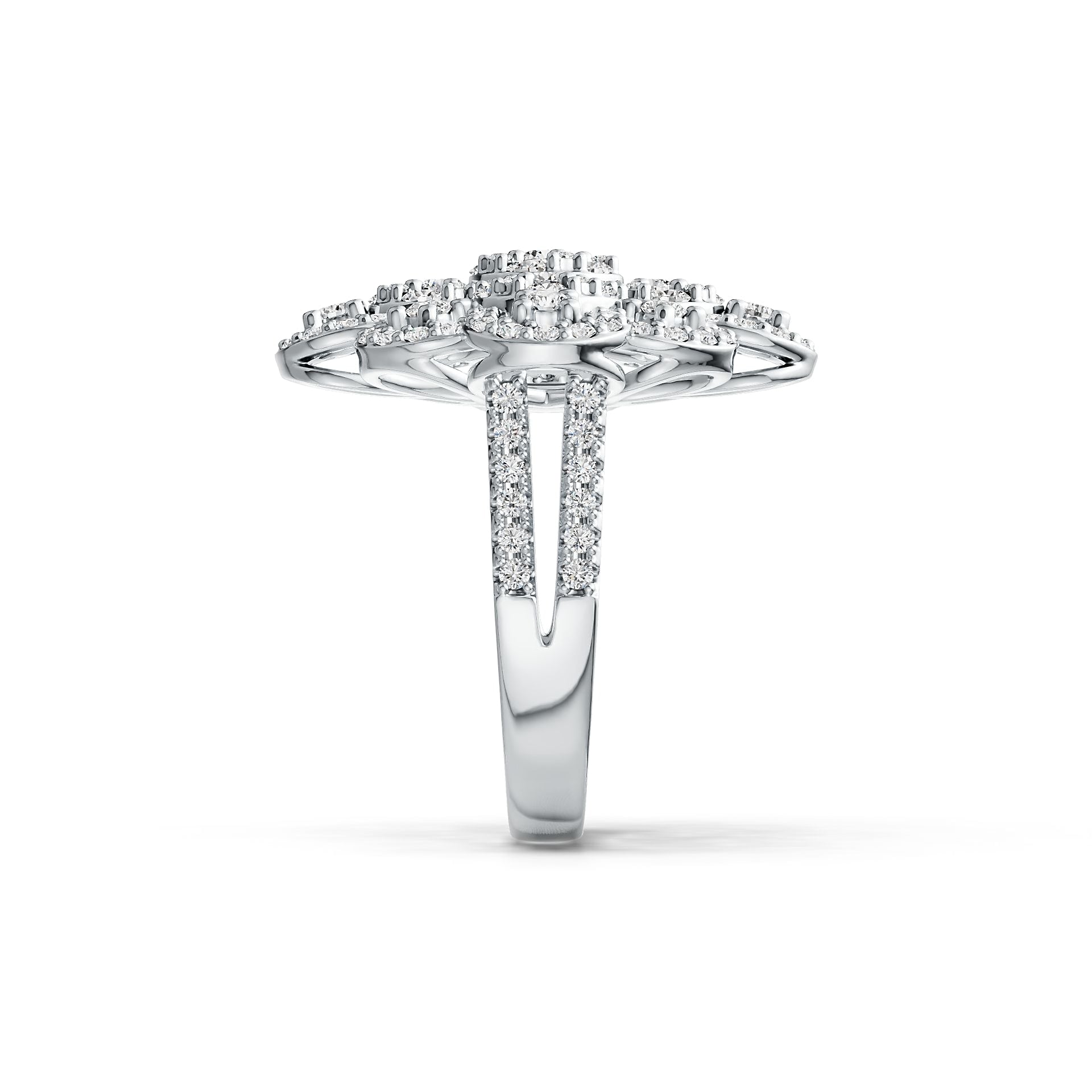 Sterling Silver Cocktail Ring Flower Theme with White Topaz or Moissanite - Syzjewelry