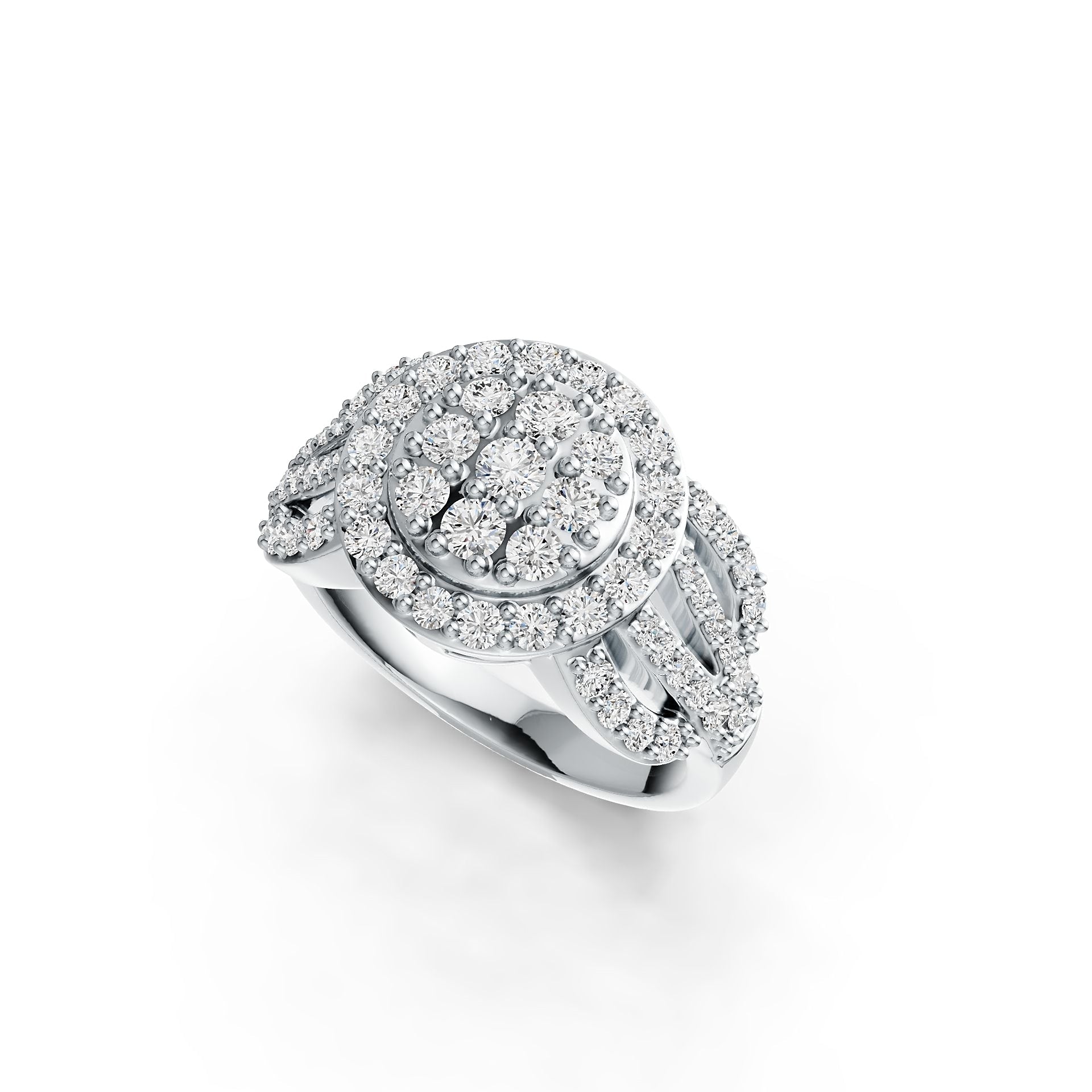 Sterling Silver Ring with White Topaz or Moissanite Round Cluster Halo DHJ