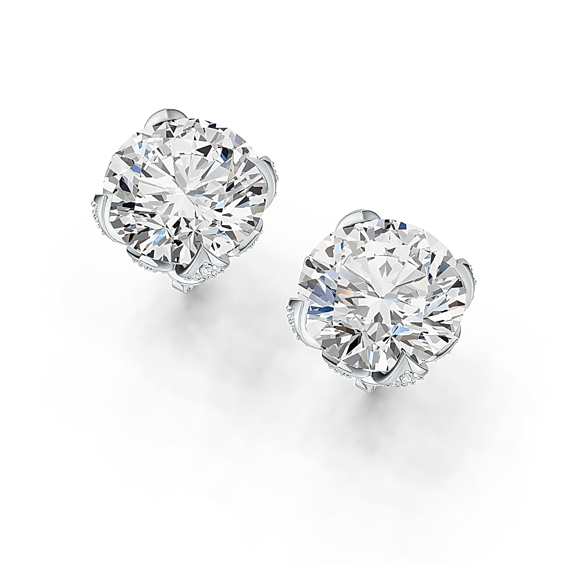 Sterling Silver Semi Mount Earrings Setting Round RD 15x5mm Hidden Halo DHJ