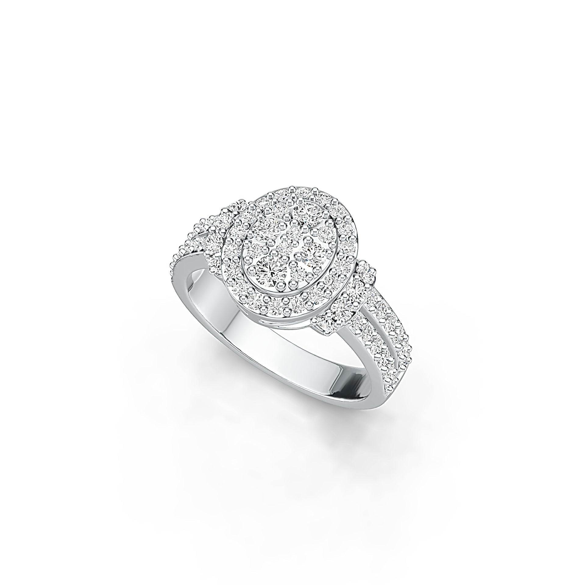 Sterling Silver Halo Ring Split Shank with White Topaz or Moissanite - Syzjewelry