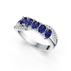 Sterling Silver Pink Sapphire Band Ring w/ Diamond Bypass Design