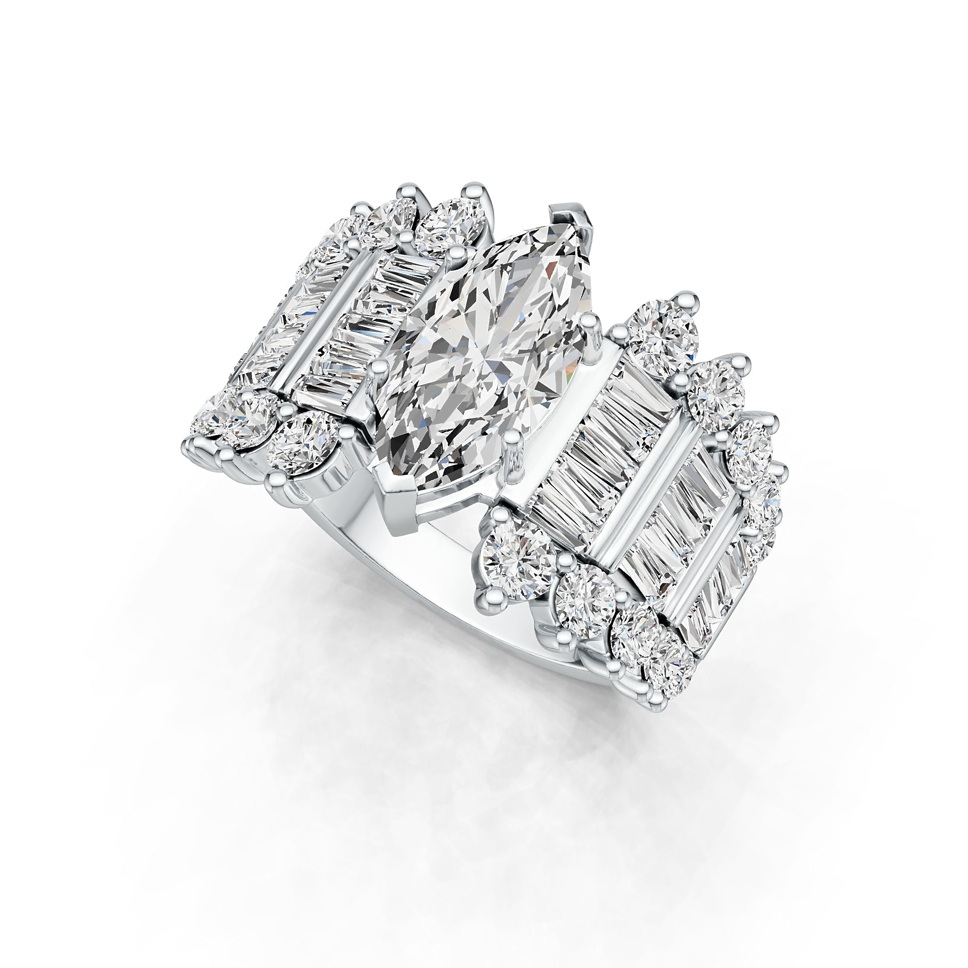 Sterling Silver Semi Mount Ring Setting Marquise MQ 14X7mm with White Topaz DHJ