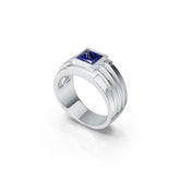 Men's Sterling Silver Moissanite or Sapphire Ring Princess SQ 6.5X6.5mm
