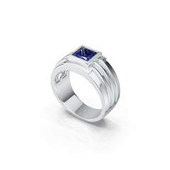 Men's Sterling Silver Royal Blue Sapphire Ring Princess SQ 6.5X6.5mm