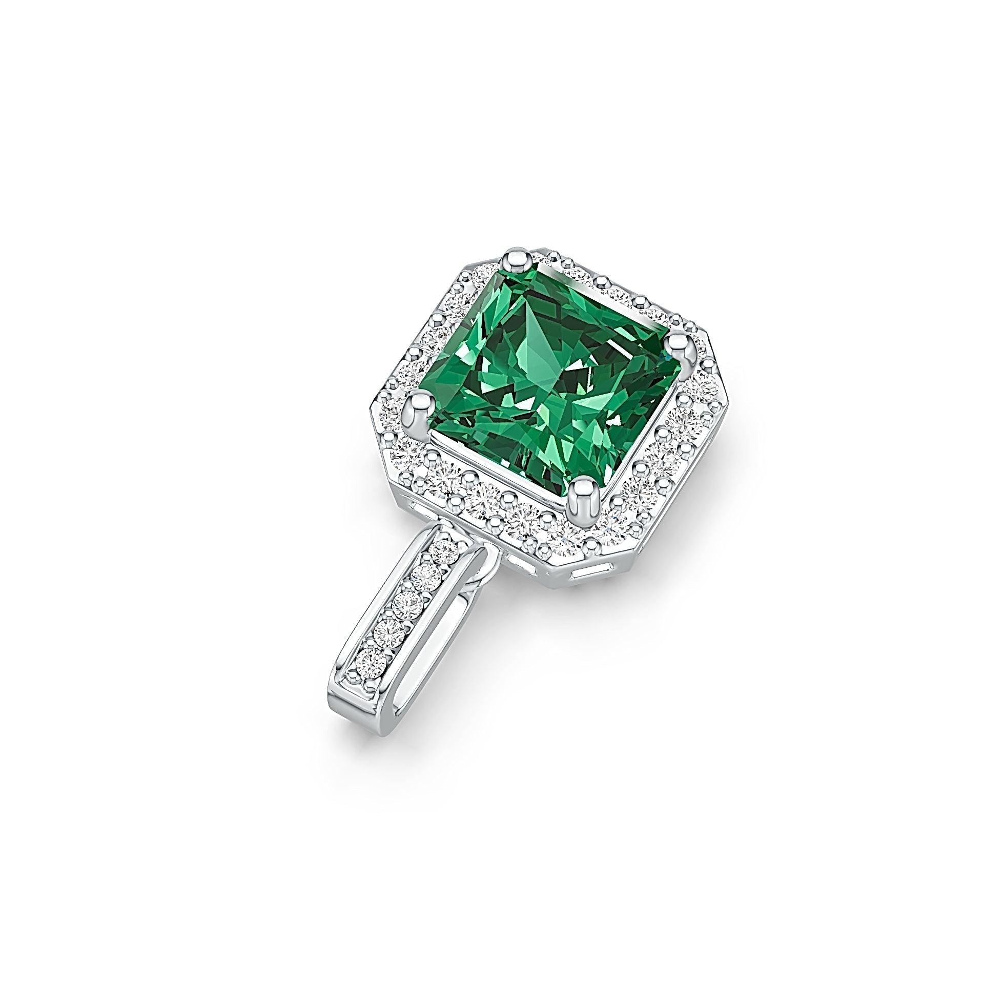 Sterling Silver Semi Mount Pendant Setting Emerald OCT 7X7mm Halo Syzjewelry