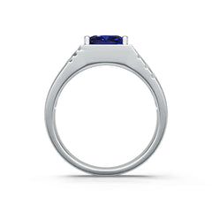 Men's Sterling Silver Royal Blue Sapphire Ring Cushion CU 8X8mm