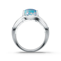 Sterling Silver Opal Moissanite Ring Oval OV 12X10mm