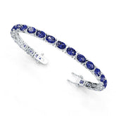 Sterling Silver Royal Blue Sapphire Tennis Moissanite or Sapphire Bracelet Oval OV 7X5mm