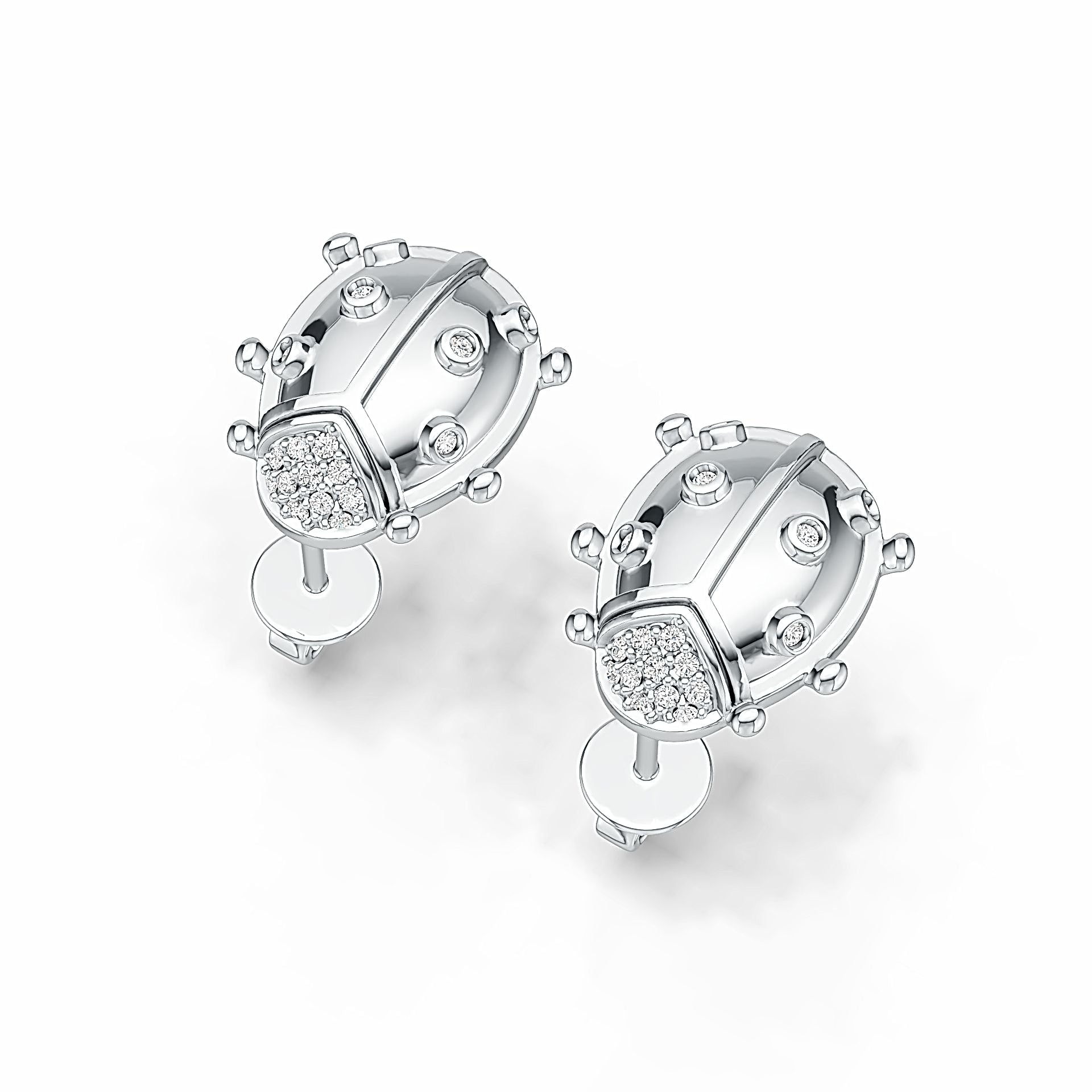 Sterling Silver Earrings Lady Bug Theme with White Topaz or Moissanite DHJ