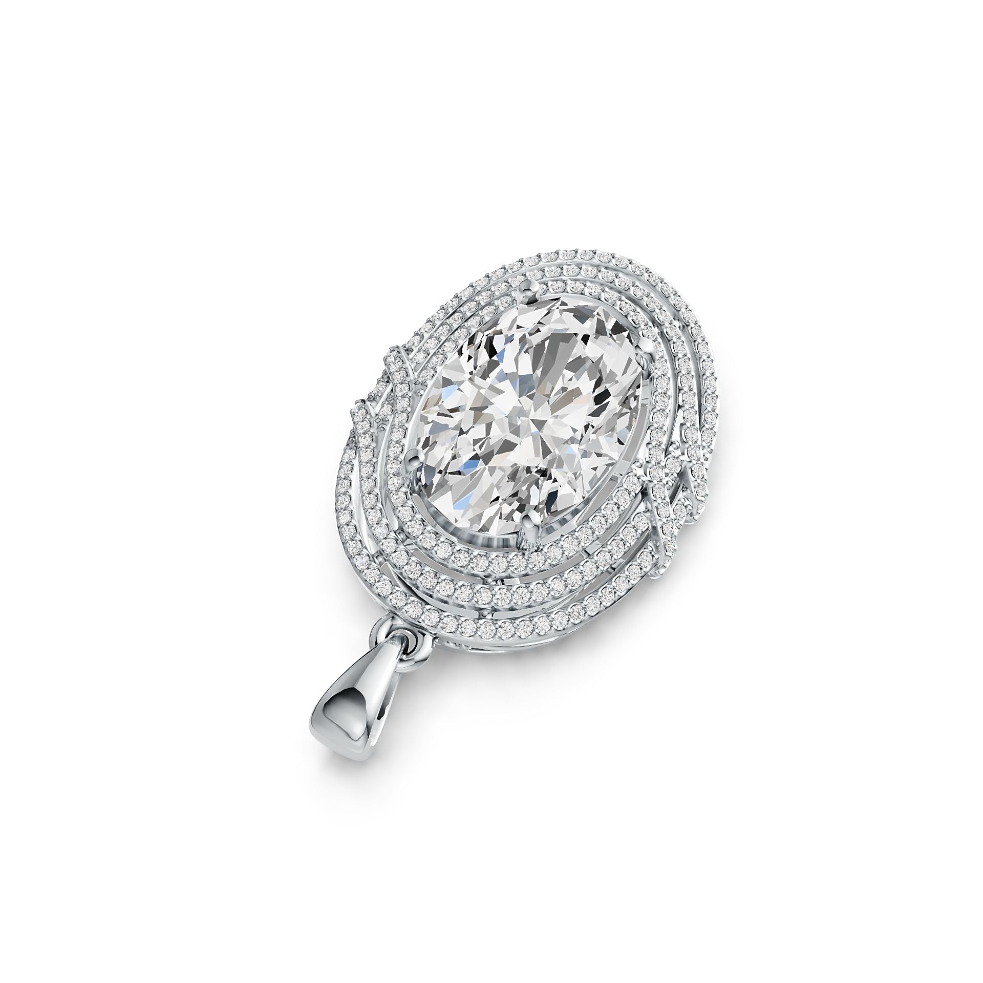Sterling Silver Semi Mount Pendant Setting Oval OV 14X10mm Triple Halo DHJ