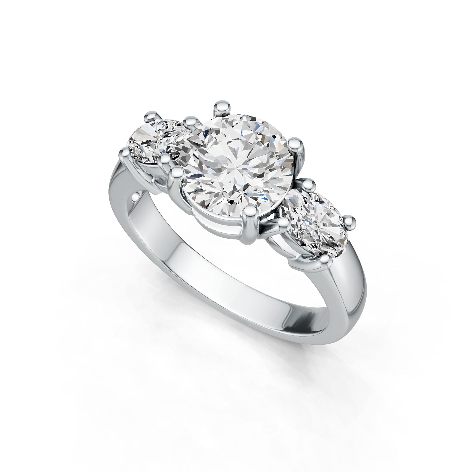 Sterling Silver Semi Mount Ring Setting Round RD 8x8mm OV 6x4mm 3-Stone Ring DHJ