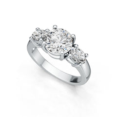 Sterling Silver Semi Mount Ring Setting Round RD 8x8mm OV 6x4mm 3-Stone Ring DHJ